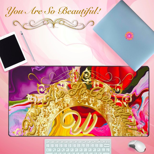 Gold Glam Initial W Monogram Motivation Abstract  Desk Mat (Creator Uploaded)