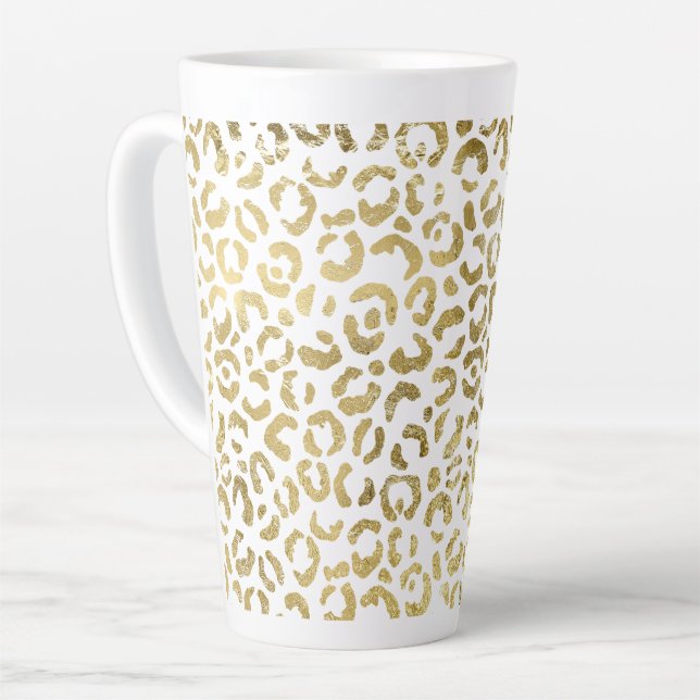 Gold Glam Leopard Print Latte Mug (Left Angle)