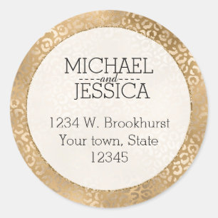 Gold Glam Leopard Print Personalized Address Classic Round Sticker