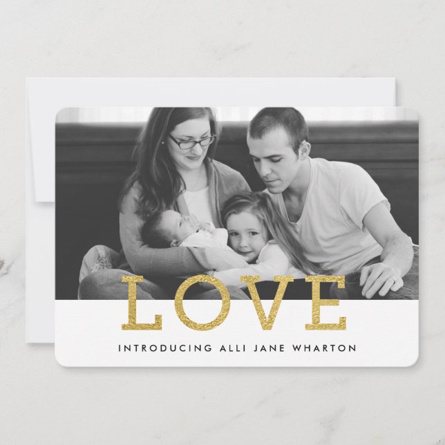 Gold Glam Love | Modern Photo Birth Announcement (Front)