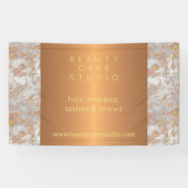 Gold glam marble beauty salon personalized banner (Horizontal)