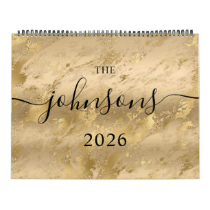 Gold Glam Marble Modern Script Name Photo Calendar