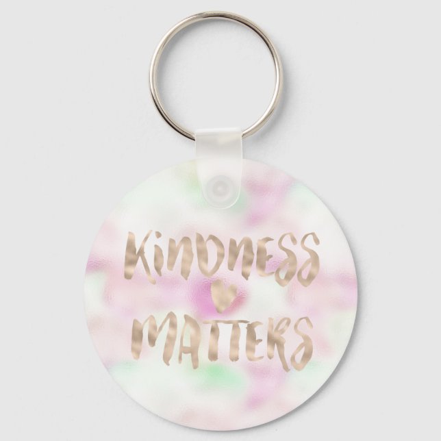 Gold Glam Mint Pink Tie Dye Kindness Matters Heart Keychain (Front)