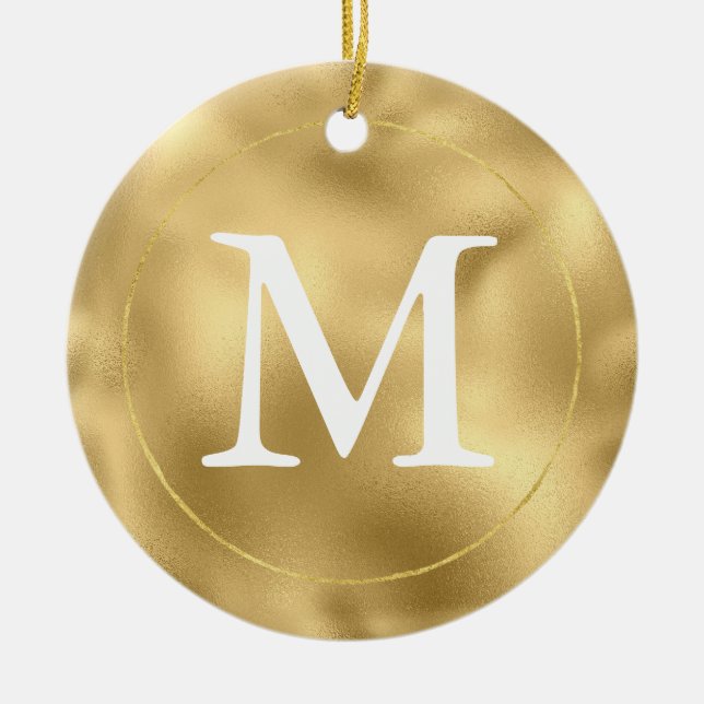 Gold Glam Monogram Ceramic Ornament (Front)