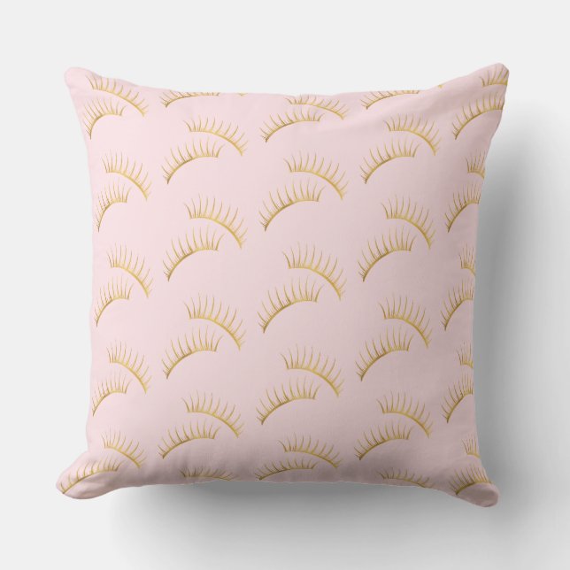 Gold Glam Pink Eyelashes Throw Pillow (Front)