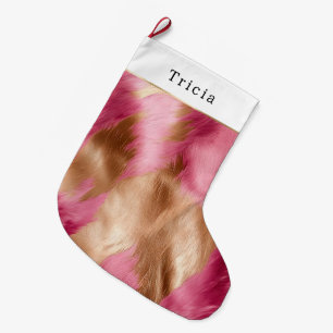 Gold Glam Pink Southwest Cowhide Christmas Large Christmas Stocking