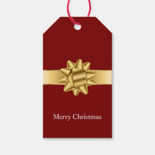 Gold Glam Red Burgundy Ribbon Bow Christmas Gift Tags