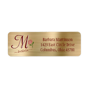 Gold Glam Red Rose Custom Monogram Name  Label