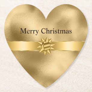 Gold Glam Ribbon and Bow Christmas Paper Coaster