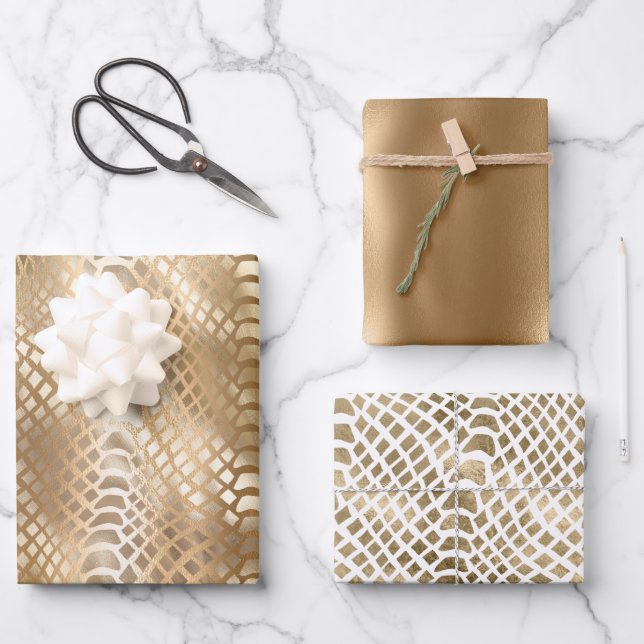 Gold Glam Snake Skin Wrapping Paper Sheet (Front)