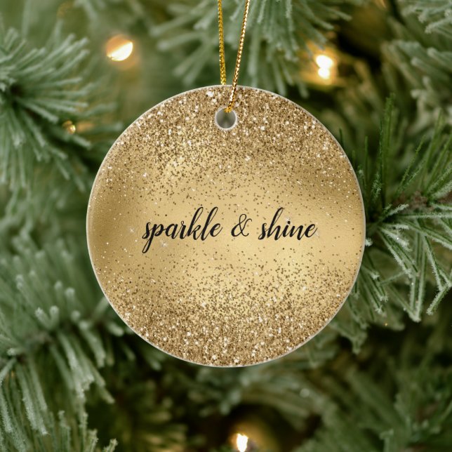 Gold Glam Sparkle Faux Glitter Ceramic Ornament (Tree)