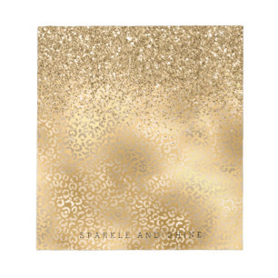 Gold Glam Sparkle Leopard Print Glitter Notepad