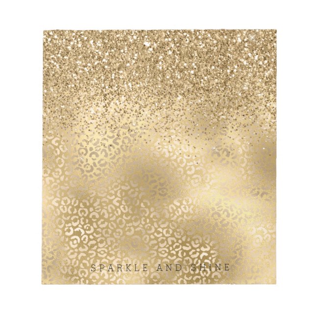 Gold Glam Sparkle Leopard Print Glitter Notepad (Front)