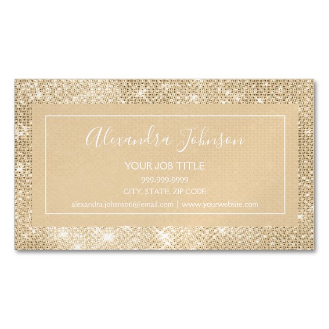 Gold Glam Sparkle Modern and Elegant Magnetic Business Card (Front)
