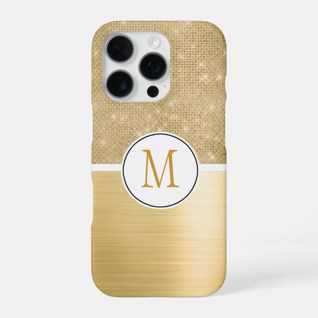 Gold Glam Sparkle Monogram iPhone Case (Back)