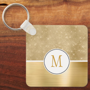 Gold Glam Sparkle Monogram Keychain