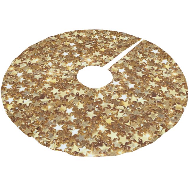 Gold Glam Sparkle Stars Brushed Polyester Tree Skirt (Angled)
