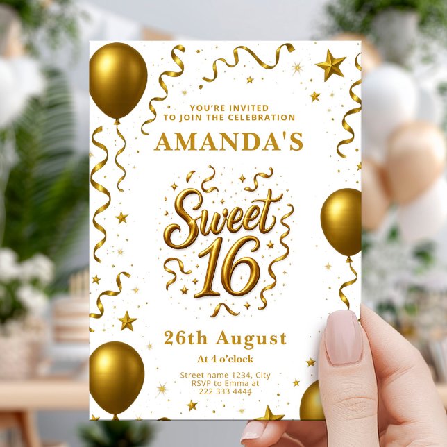 Gold Glam Sweet 16 Birthday Party Invitation (Creator Uploaded)
