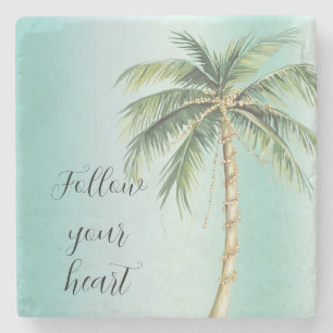 Gold Glam Tropical Palm Tree Stone Coaster