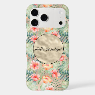 Gold Glam Tropical Pink Peach Hibiscus          