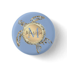 Gold Glam Turtle Monogram Button