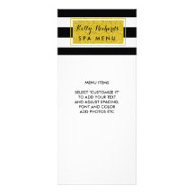 Gold Glamor noir blanc rayures Menu Salon