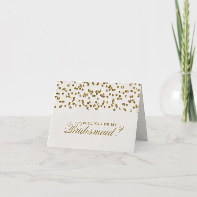 Gold Glamour Glitter Confetti Be My Bridesmaid Invitation (Front)