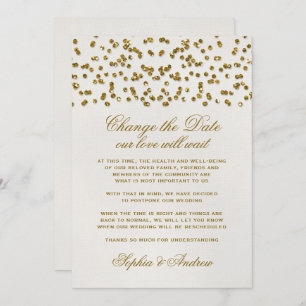 Gold Glamour Glitter Confetti Change the Date Invitation