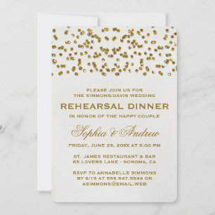 Gold Glamour Glitter Confetti Rehearsal Dinner Invitation