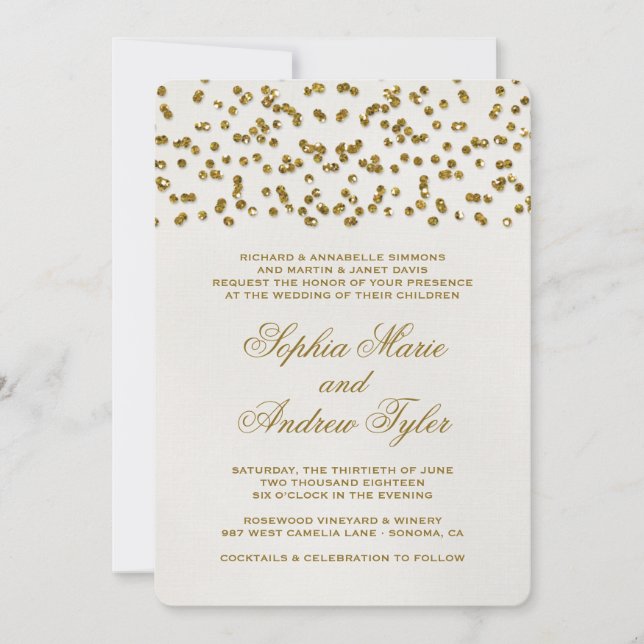 Gold Glamour Glitter Confetti Wedding Invitation (Front)
