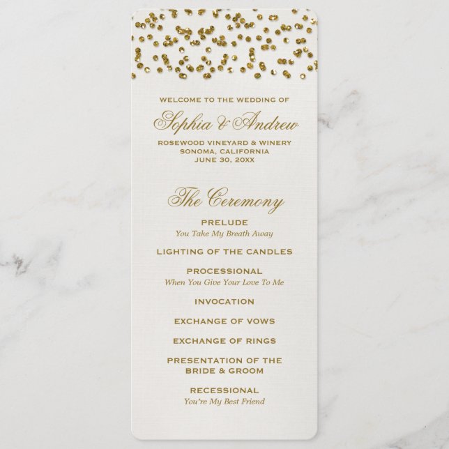 Gold Glamour Glitter Confetti Wedding Program (Front)