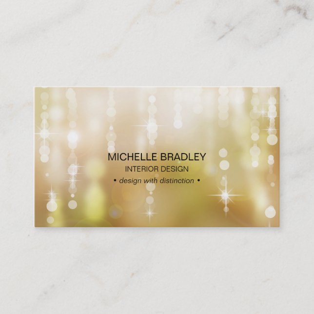 Gold Glamour Glowing Lights Orbs Sparkle Business Card (Front)