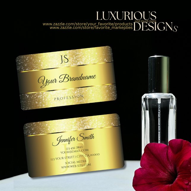 Gold Glamour Sparkle Glitter Stars and Initials Business Card (Creator Uploaded)