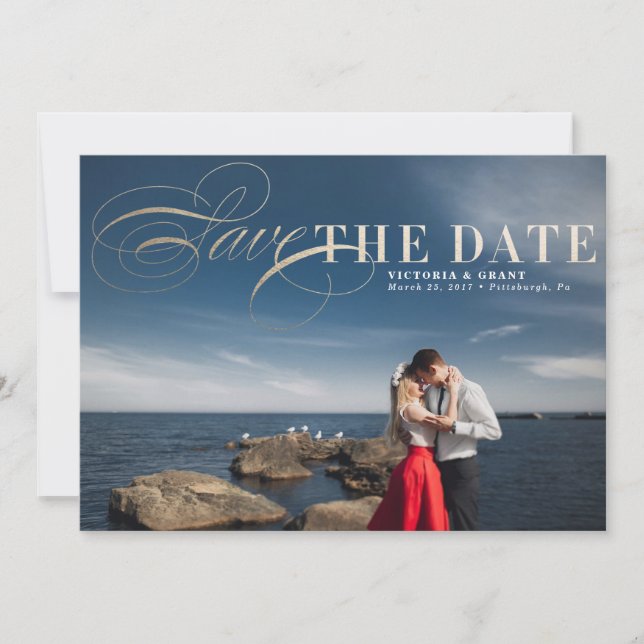 Gold Glamourous Save the Date photo card (Front)