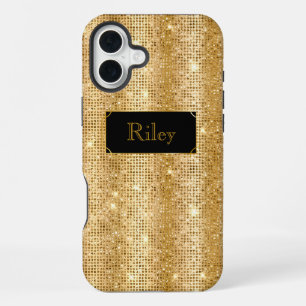 Gold glamourous sequins sparkling dots iPhone 16 plus case