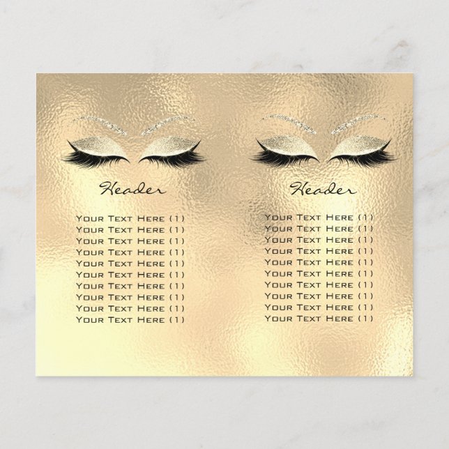 Gold Glass Glitter Makeup Eye Lash Prices Leaflet Flyer (Back)