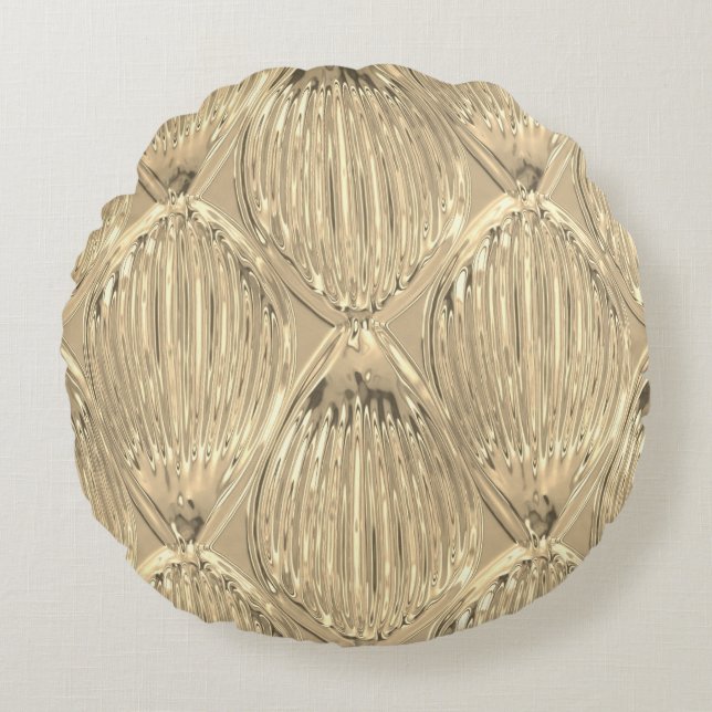 Gold glass look yellow pattern round pillow (Front)