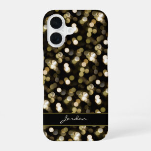 Gold Glimmer Bokeh Sparkle Lights w/ Name iPhone 16 Case