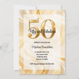 Gold Glimmer Swirl 50 and Fabulous Birthday Invitation