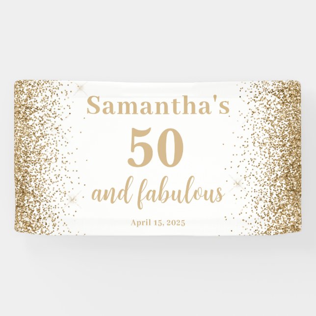 Gold Gliter 50th Birthday  Banner (Horizontal)