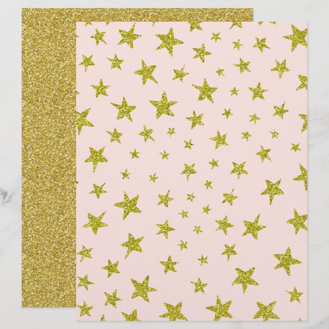 Gold Glitt Regarder Star Scrapbook Papier (Devant / Derrière)