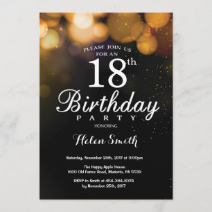 Gold Glitter 18th Birthday Invitation Card