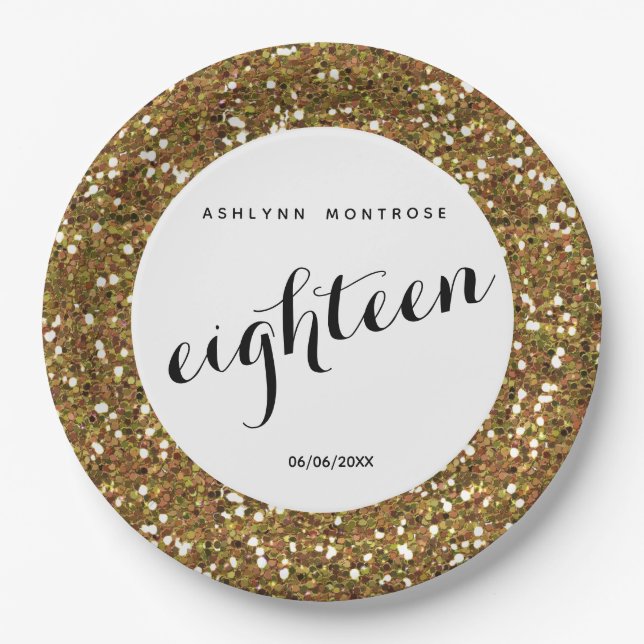 Gold Glitter 18th Birthday Paper Plate (Front)