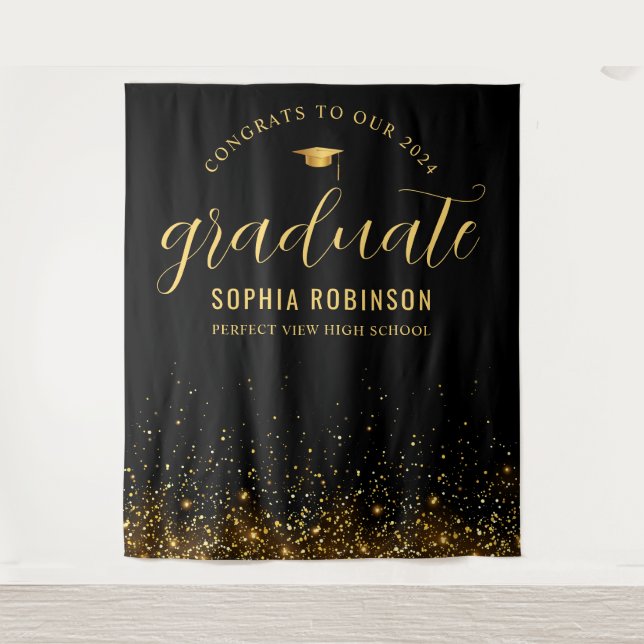 Gold Glitter 2024 Graduate  Graduation Party  Tapestry (Front)