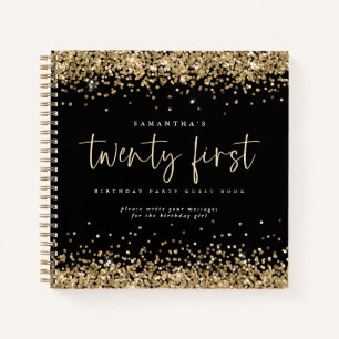 Gold Glitter 21st Birthday Black Guest Book