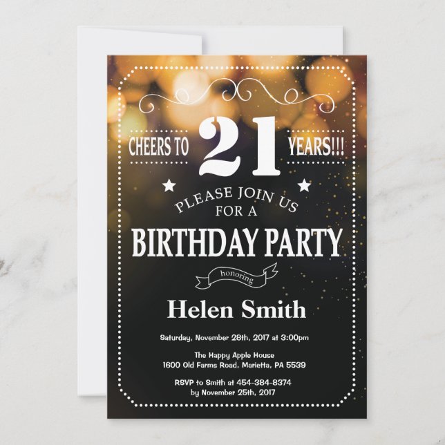 Gold Glitter 21st Birthday Invitation (Front)