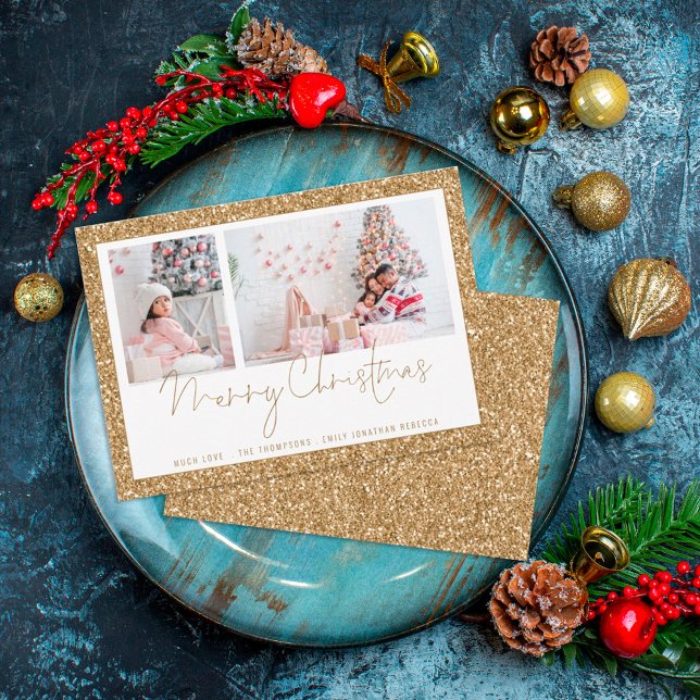 Gold Glitter 2 Photo Script Merry Christmas Card (Creator Uploaded)