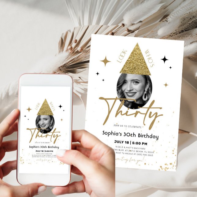 Gold Glitter 30th Birthday Invitation with Photo (Creator Uploaded)