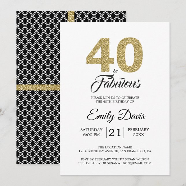 Gold Glitter 40 and Fabulous | 40th Birthday Party Invitation (Front/Back)