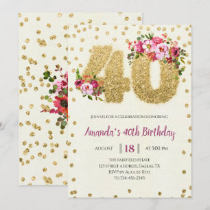 Gold Glitter 40th Birthday Invitation